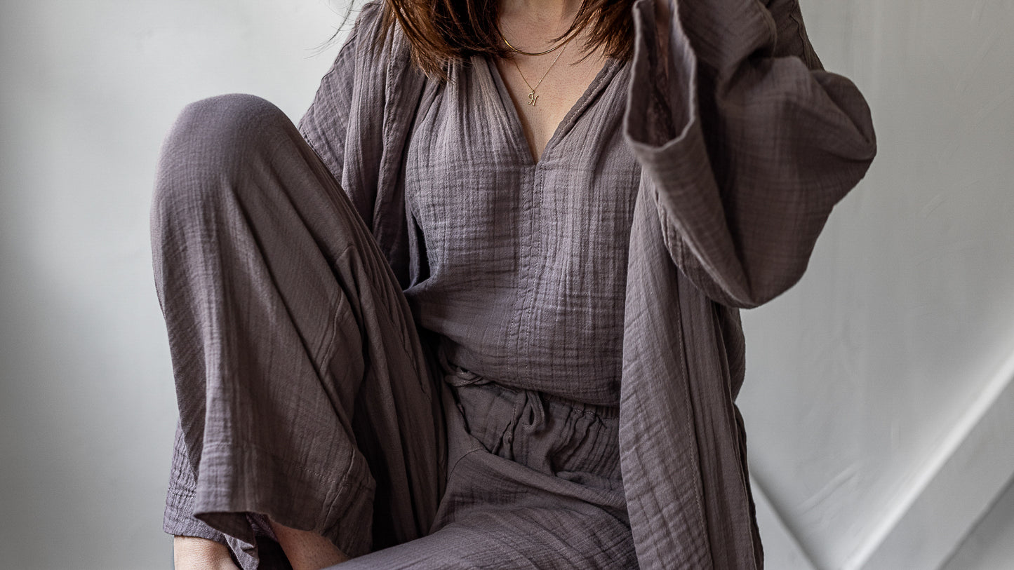 Loungewear - Beautiful kimono style lounge robe in cotton/ long
