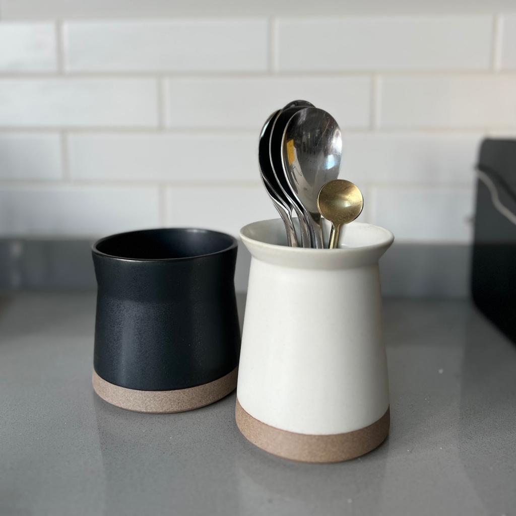 White kinto ceramic utensil holder