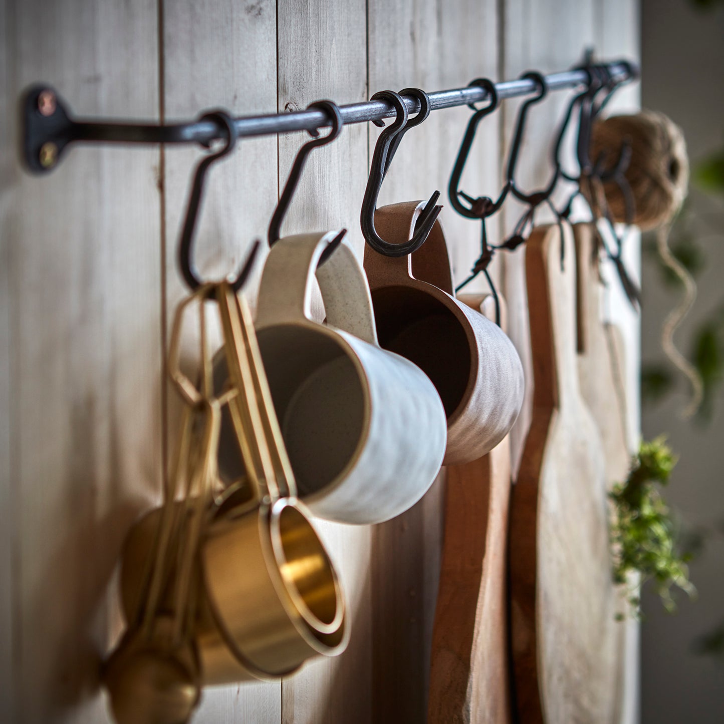Iron hanging rail with cup hooks