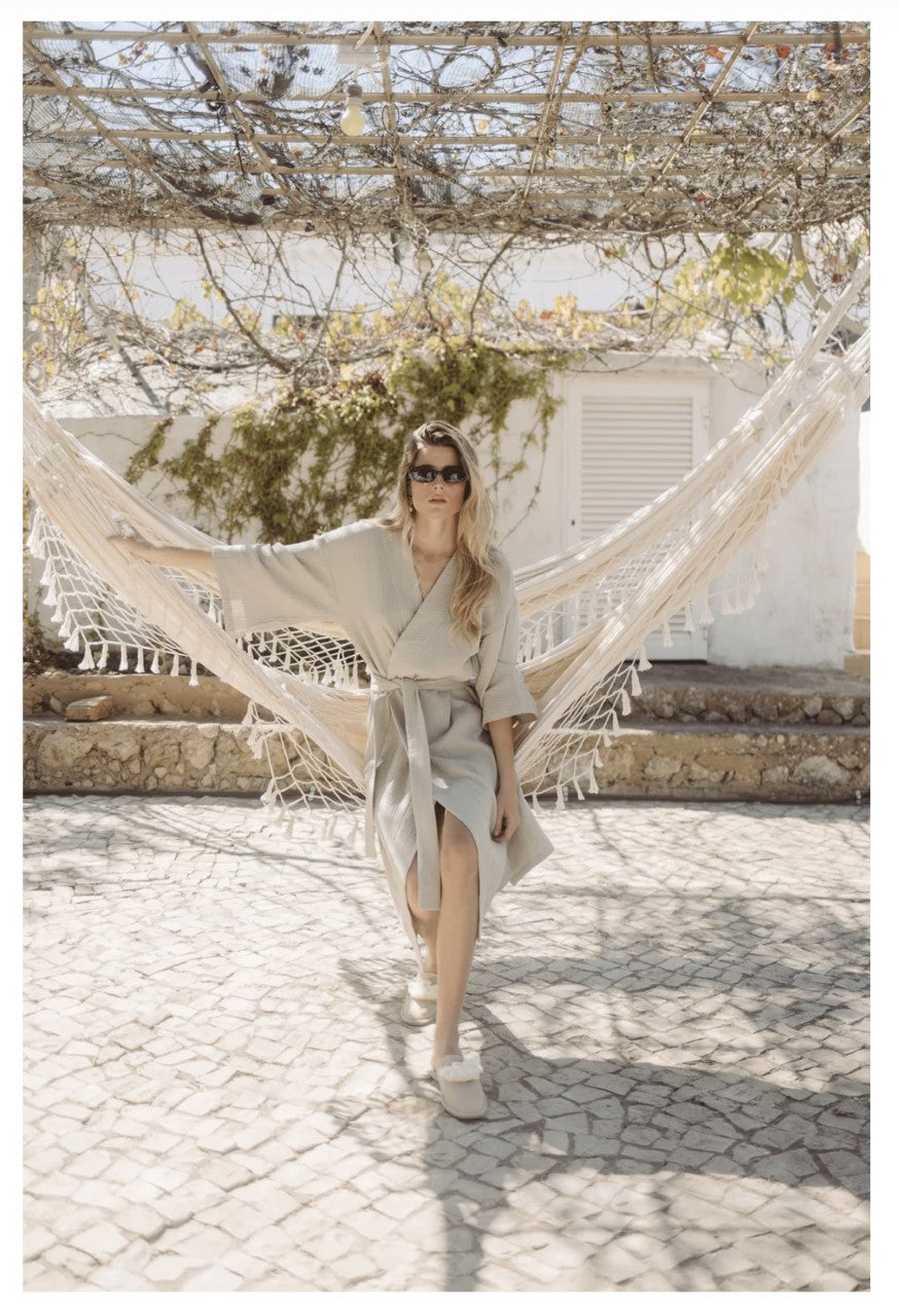 Loungewear - robe kimono style in cotton/ sage green colourway MIDI