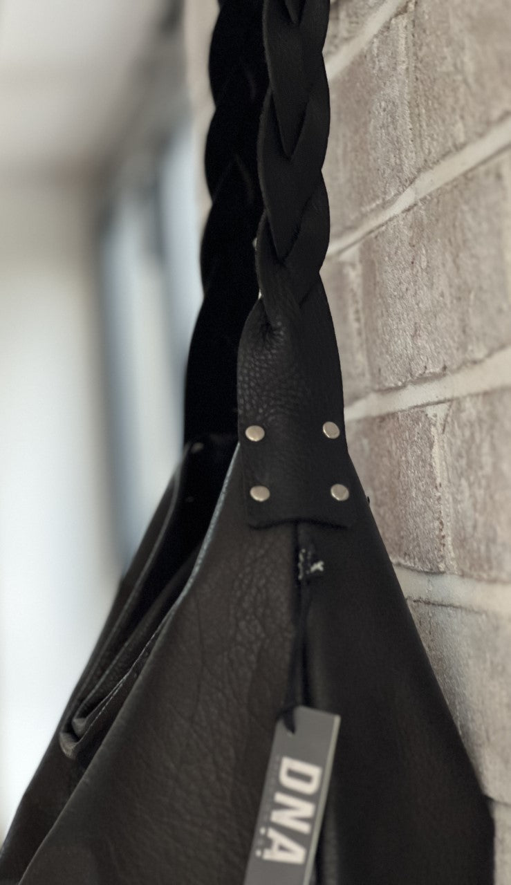 DNA - Beautiful soft leather slouch bag in black. Handmade in the UK.