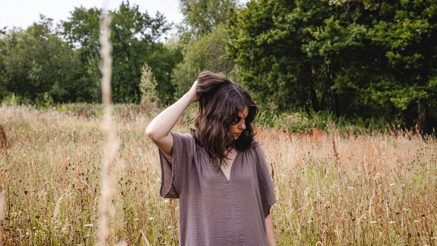 Daywear or Loungewear  - Dress - cotton flutter sleeve dress