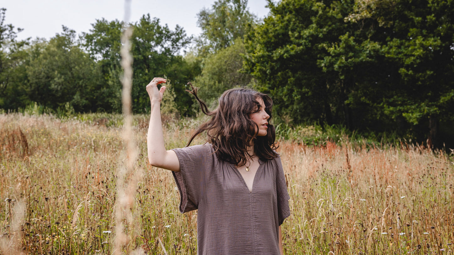 Daywear or Loungewear  - Dress - cotton flutter sleeve dress